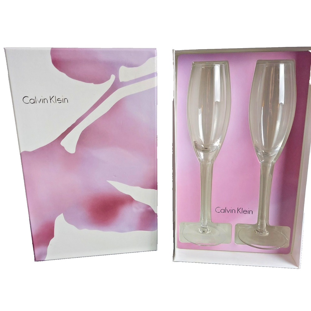 Calvin Klein Champagne Flute Glasses Set of 2 With Box Great Wedding Gift Bride
